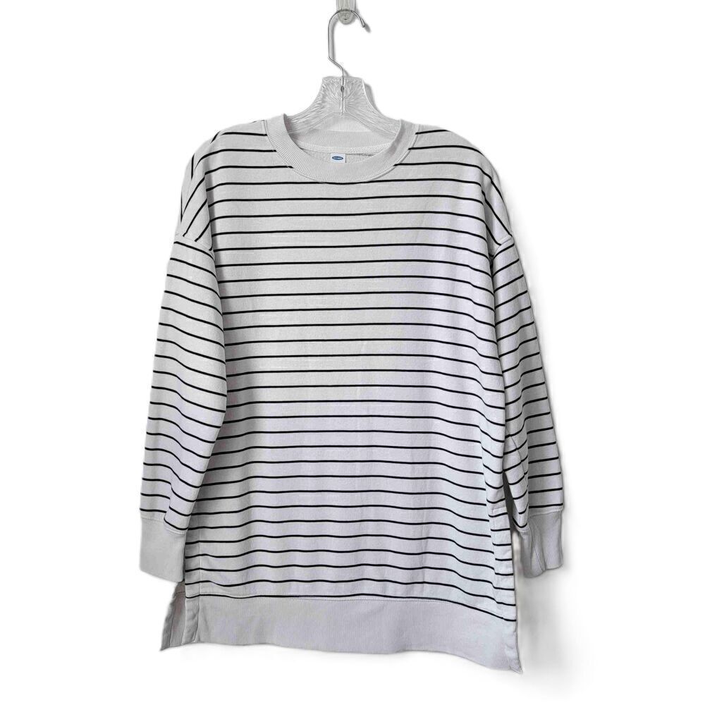 Old Navy Oversized White Black Striped Crew Neck Sweater Long Sleeve Size Small